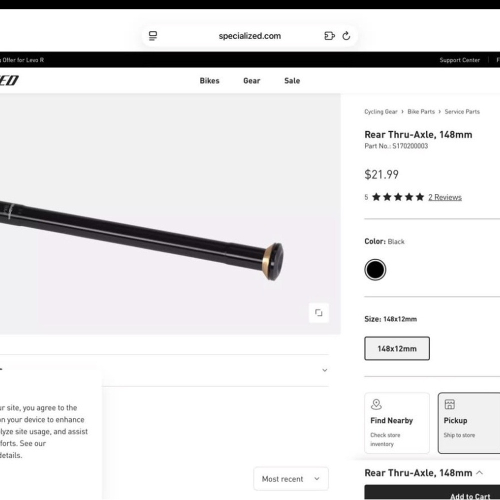 Specialized Rear Thru-Axle in Black with Gold Cap